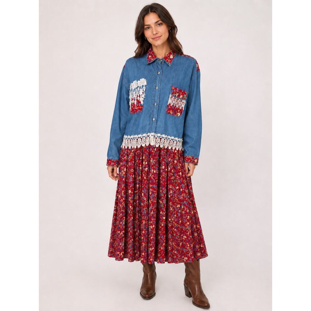 Vintage 90s 2 Piece Skirt & Top Coordinating Set Women's Large Western Prairie